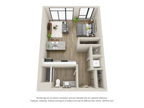 Floor plan for studio, 1 bath, 554 sqft